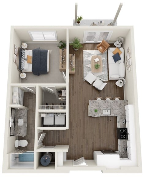 Floor plan for 1 bed, 1 bath, 755 sqft